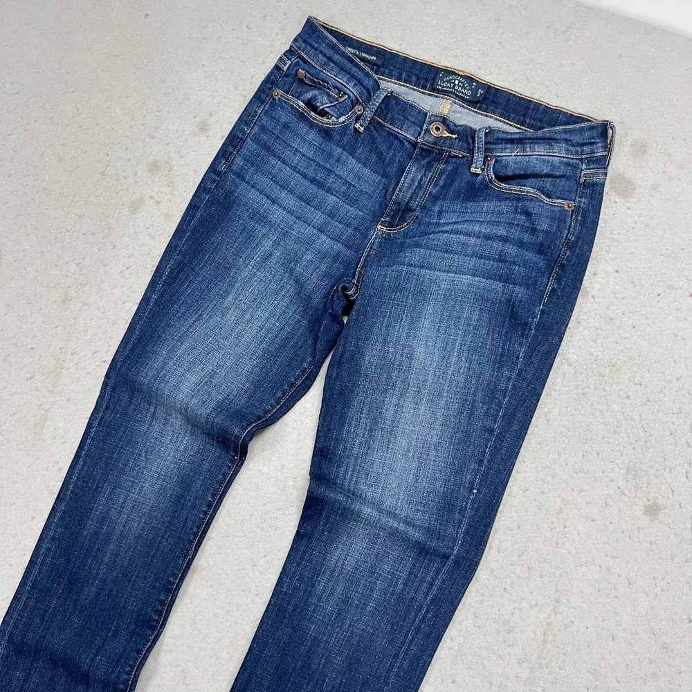 Lucky Brand Sweet N Straight Dark Wash Jeans 6/28R Blue Denim Stretch Whiskers